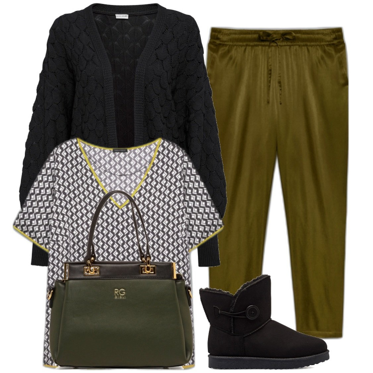 Outfit donna - Total look #1786919. Stile Casual per Scuola/Università. Abbinamento con cardigans, borse a spalla, stivaletti, pantaloni, bluse.