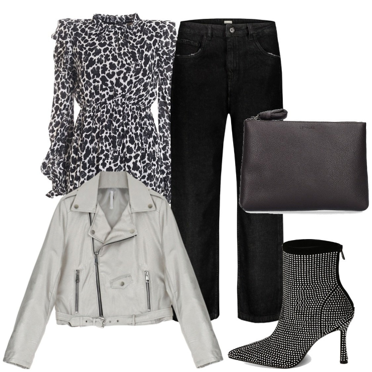 Outfit donna - Total look #1786922. Stile Glamour per Serata fuori. Abbinamento con cappotti, bluse, stivaletti, jeans, pochette.