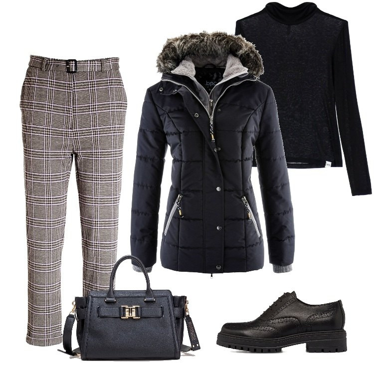 Outfit donna - Total look #1786931. Stile Mannish per Ufficio. Abbinamento con piumini, pantaloni, borse tote, maglieria, scarpe stringate.