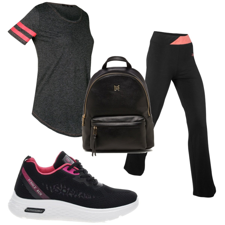 Outfit donna - Total look #1786941. Stile Basic per Sport. Abbinamento con t-shirt sportive, pantaloni sportivi, zaini, sneakers alte.