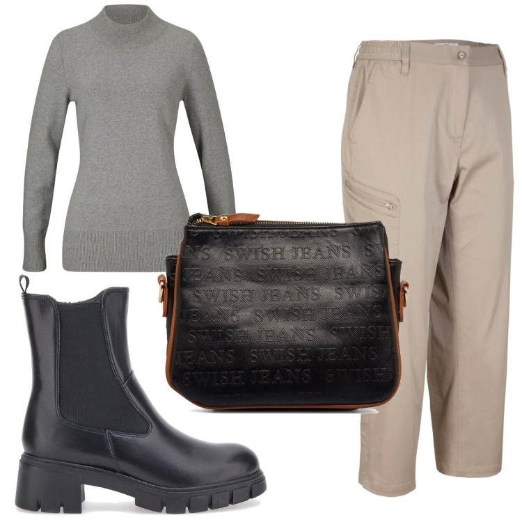 Outfit donna - Total look #1786942. Stile Minimal per Tutti i giorni. Abbinamento con maglieria, pantaloni, borse a tracolla, stivaletti.