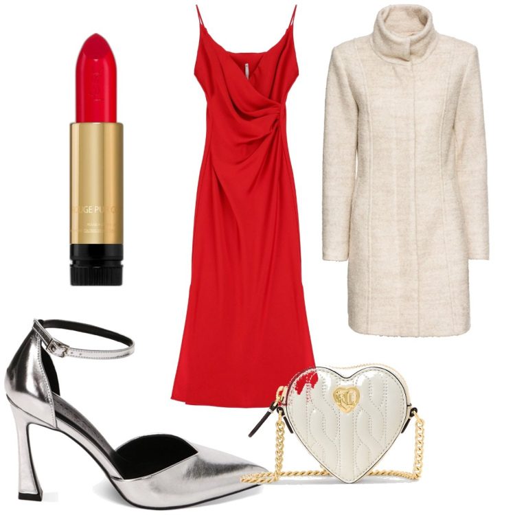 Outfit donna - Total look #1786949. Stile Glamour per Serata fuori. Abbinamento con cappotti, rossetti, vestiti midi/longuette, décolleté, pochette.