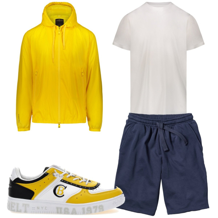 Outfit uomo - Total look #1786967. Stile Trendy per Sport. Abbinamento con bermuda, giacche, sneakers, t-shirt.