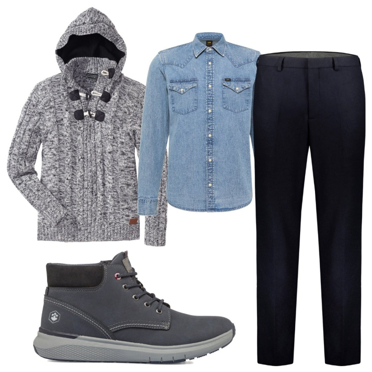 Outfit uomo - Total look #1786989. Stile Casual per Tutti i giorni. Abbinamento con maglieria, camicie, stivali e stivaletti, pantaloni.