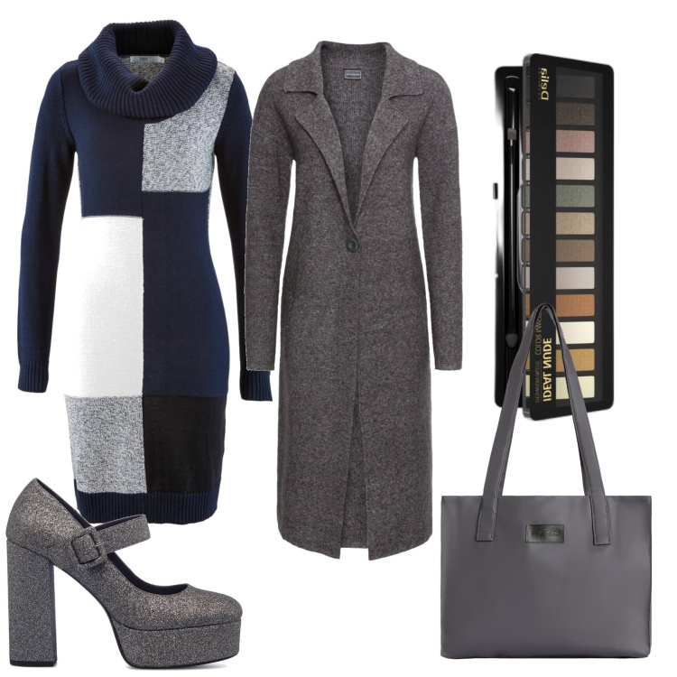 Outfit donna - L\'abito di maglia. Stile Chic per Tutti i giorni. Abbinamento con vestiti midi/longuette, cappotti, ombretti, shopping bag, décolleté.