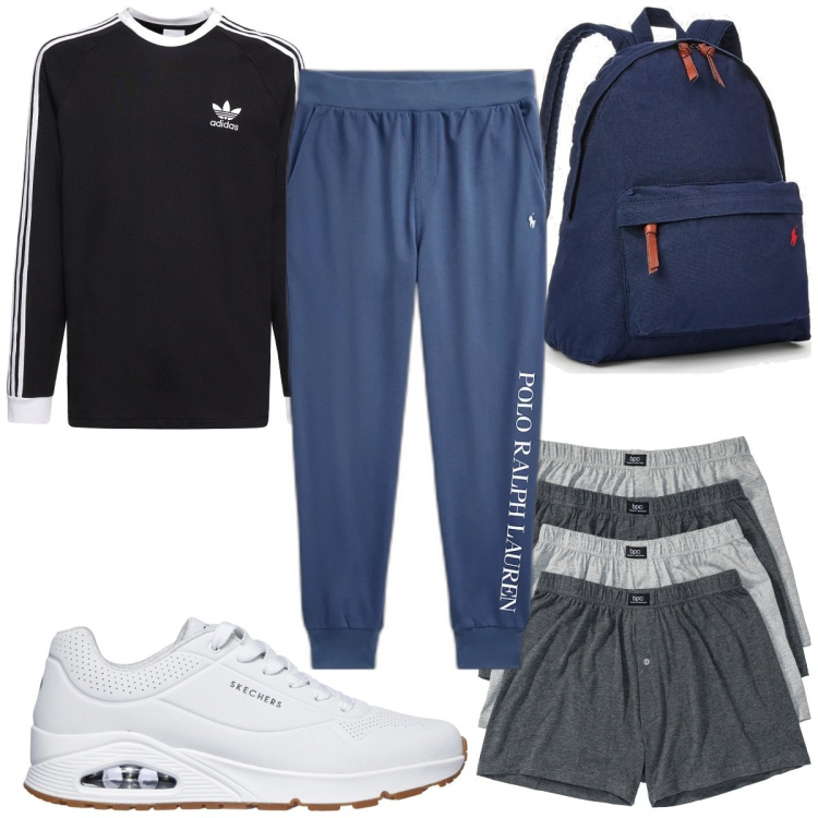 Outfit uomo - Total look #1787004. Stile Trendy per Sport. Abbinamento con boxer, pantaloni, borse sportive, t-shirt, sneakers.