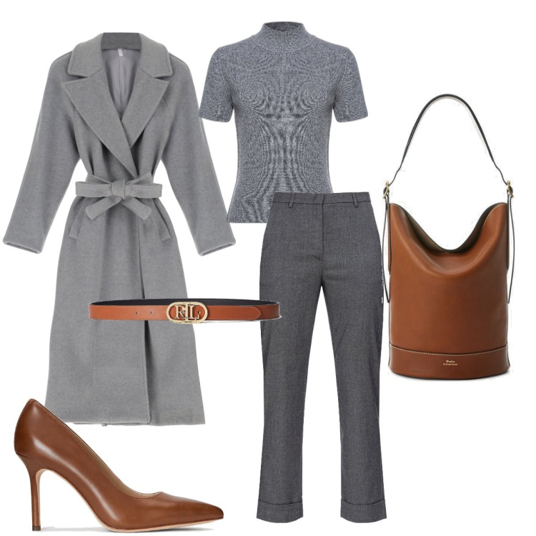 Outfit donna - Total look #1787052. Stile Minimal per Ufficio. Abbinamento con maglieria, pantaloni, cappotti, cinture, borse a secchiello, décolleté.