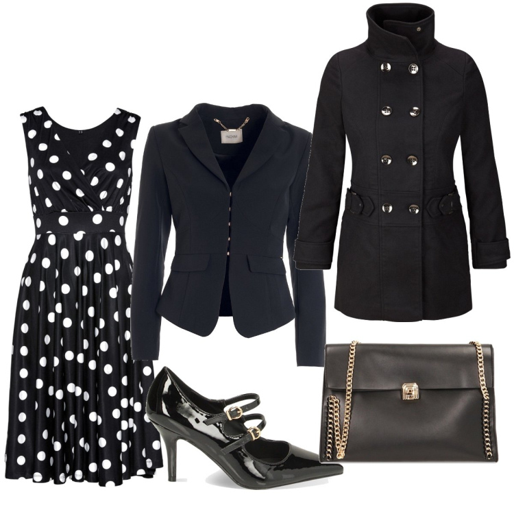 Outfit donna - Leggera. Stile Chic per Tutti i giorni. Abbinamento con vestiti, blazer, blazer, décolleté, borse a spalla.