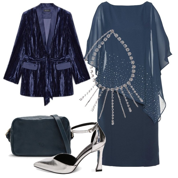 Outfit donna - Un vestito meraviglioso Donna Curvy. Stile Chic per Serata fuori. Abbinamento con vestiti a tubino, décolleté, collane, blazer, borse a tracolla.