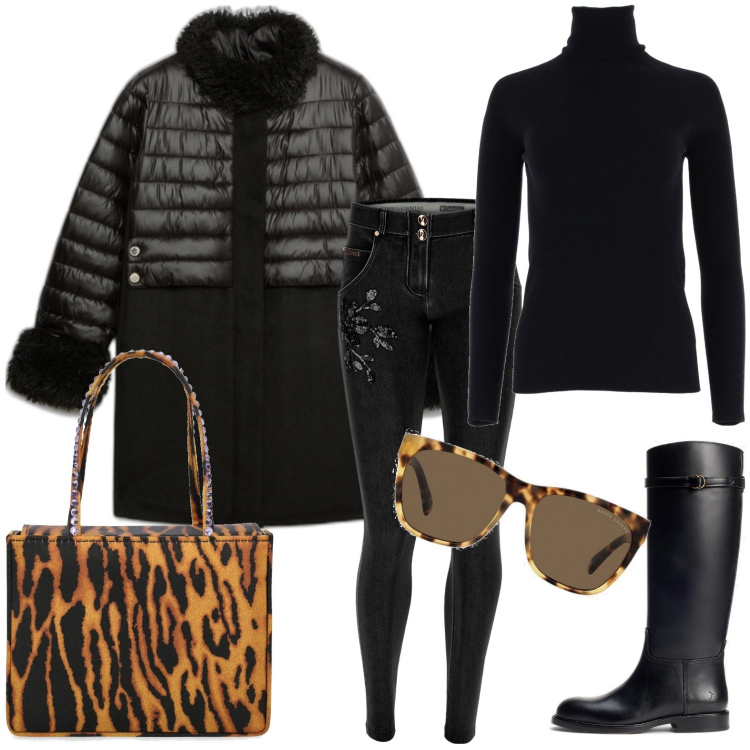 Outfit donna - Total look #1787116. Stile Casual per Tutti i giorni. Abbinamento con jeans skinny, stivali, occhiali da sole, cappotti, maglieria, borse a mano.