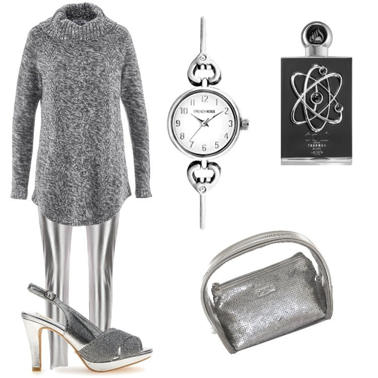 Outfit donna - Total look #1787135. Stile Sporty chic per Serata fuori. Abbinamento con maglieria, profumi, pantaloni, orologi analogici, valigie, sandali col tacco.