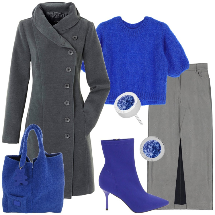 Outfit donna - Total look #1787161. Stile Casual chic per Tutti i giorni. Abbinamento con cappotti, gonne lunghe, maglieria, stivaletti, shopping bag, orecchini.