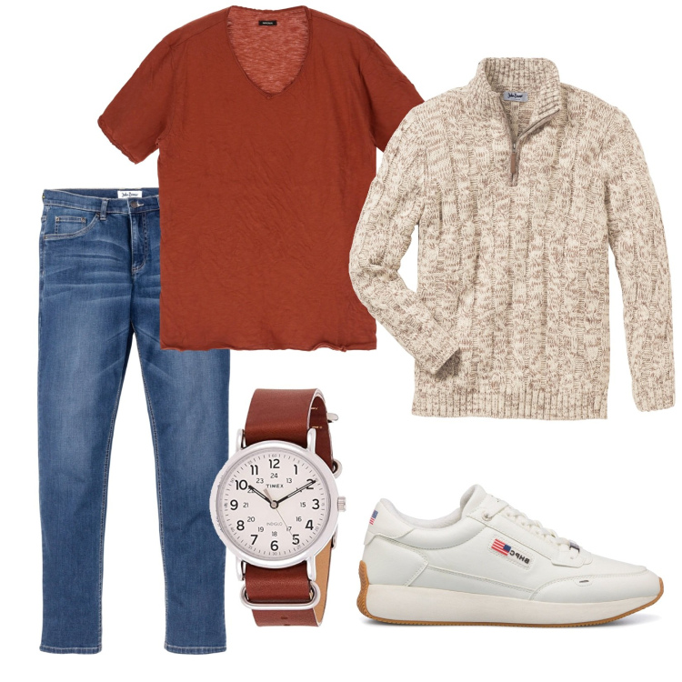 Outfit uomo - Total look #1787169. Stile Casual per Tutti i giorni. Abbinamento con jeans, maglieria, t-shirt, sneakers, orologi.