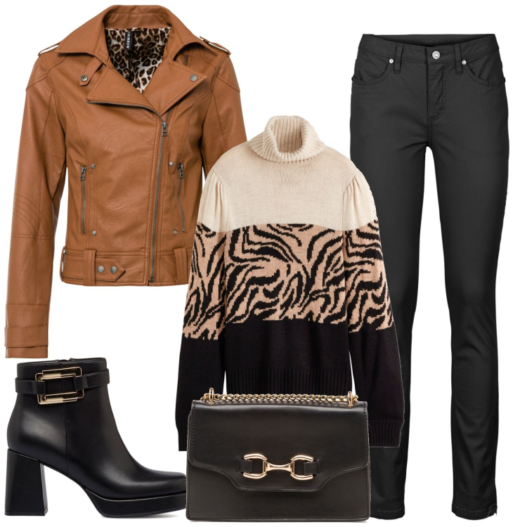 Outfit donna - City. Stile Casual chic per Tutti i giorni. Abbinamento con jeans, maglieria, cappotti, borse a tracolla, stivaletti.