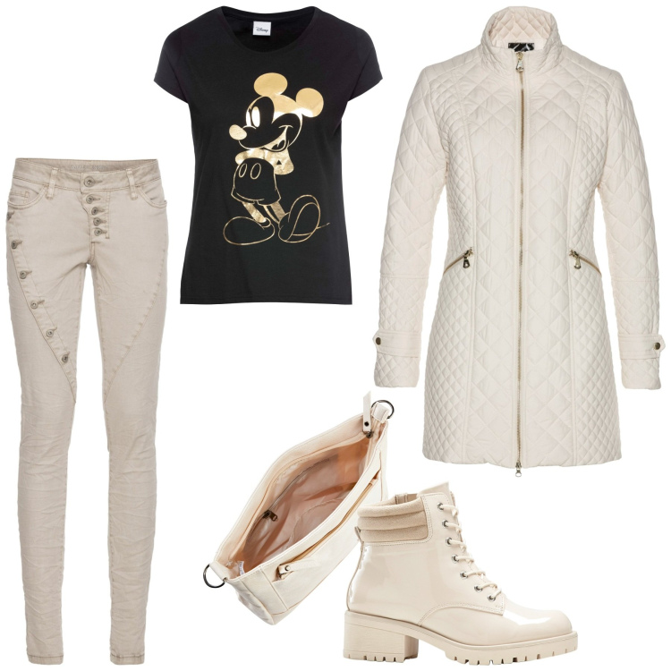 Outfit donna - Total look #1787186. Stile Rock per Tutti i giorni. Abbinamento con t-shirt, blazer, pantaloni, stivaletti, borse a tracolla.