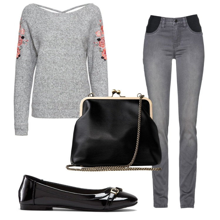 Outfit donna - Total look #1787207. Stile Romantica per Tutti i giorni. Abbinamento con jeans, maglieria, ballerine, clutch.