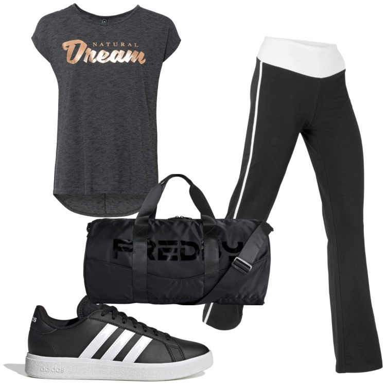 Outfit donna - Total look #1787208. Stile Basic per Sport. Abbinamento con maglieria, pantaloni a palazzo, borse sportive, sneakers.