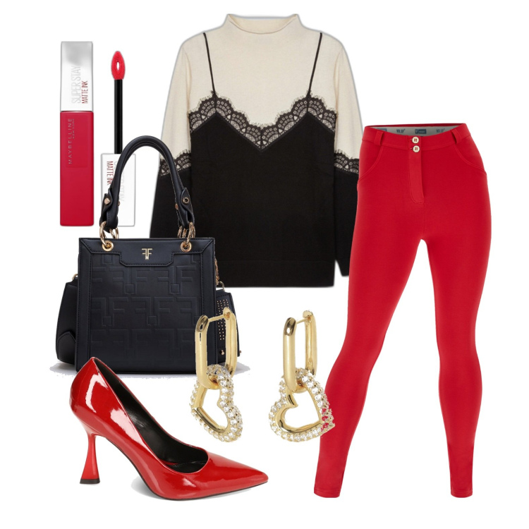 Outfit donna - Ghost outfitter - dicembre. Stile Casual chic per Tutti i giorni. Abbinamento con rossetti, orecchini, borse tote, décolleté, pantaloni skinny, maglieria.