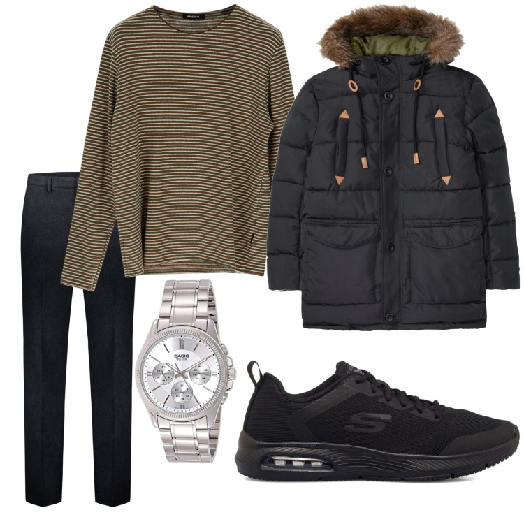 Outfit uomo - Total look #1787256. Stile Casual per Tutti i giorni. Abbinamento con giacche, felpe, sneakers, pantaloni, orologi.