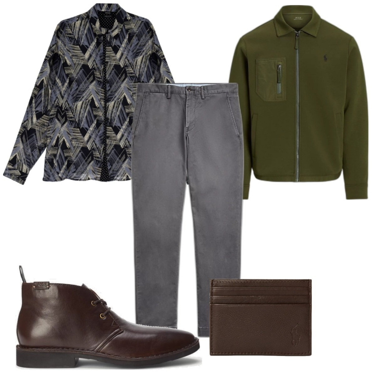 Outfit uomo - Total look #1787266. Stile Casual per Tutti i giorni. Abbinamento con camicie, portafogli, stivali e stivaletti, cappotti, pantaloni.