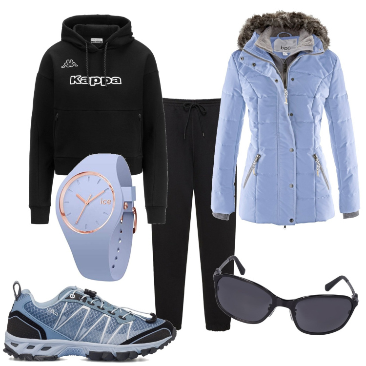 Outfit donna - Total look #1787290. Stile Casual per Tutti i giorni. Abbinamento con piumini, scarpe sportive, felpe con cappuccio, orologi, occhiali da sole, pantaloni.