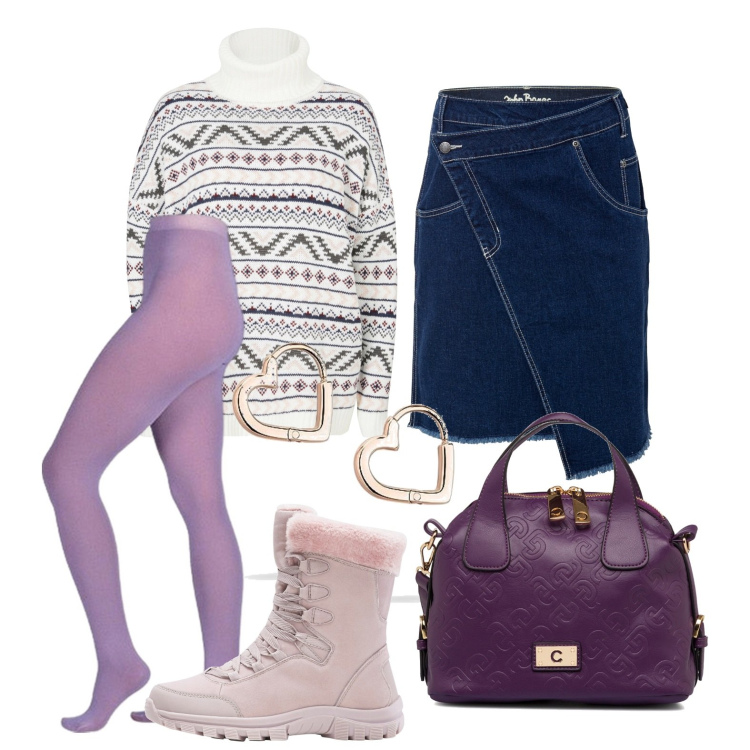Outfit donna - Ghost outfitter - dicembre. Stile Casual per Tutti i giorni. Abbinamento con gonne, maglieria, stivaletti, collant, borse a spalla, orecchini.