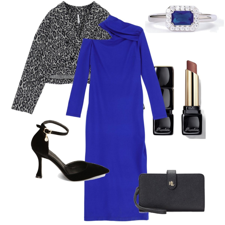 Outfit donna - L’abito blu elettrico. Stile Chic per Serata fuori. Abbinamento con rossetti, vestiti midi/longuette, blazer, anelli, décolleté, pochette.