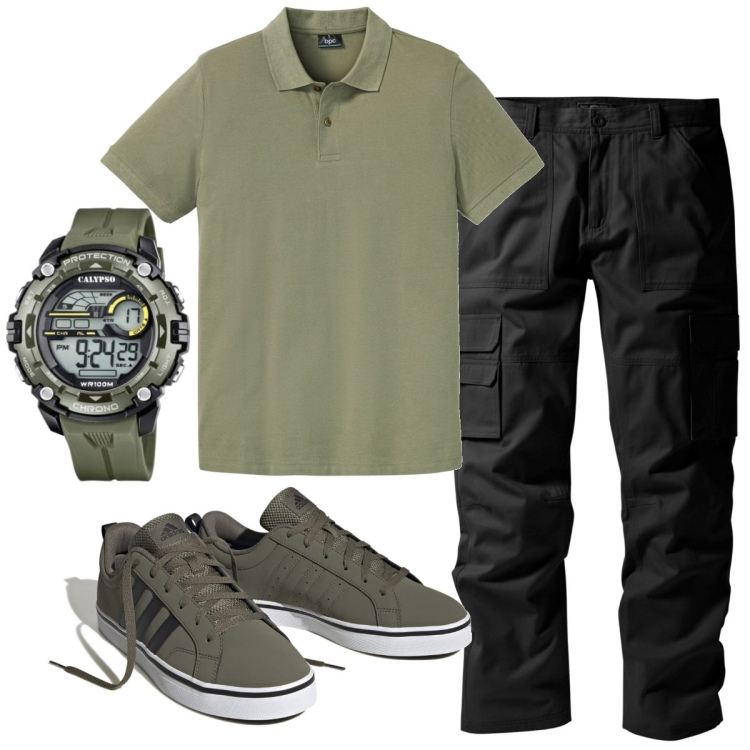 Outfit uomo - Total look #1787380. Stile Casual per Ufficio. Abbinamento con polo, pantaloni cargo, sneakers, orologi digitali.