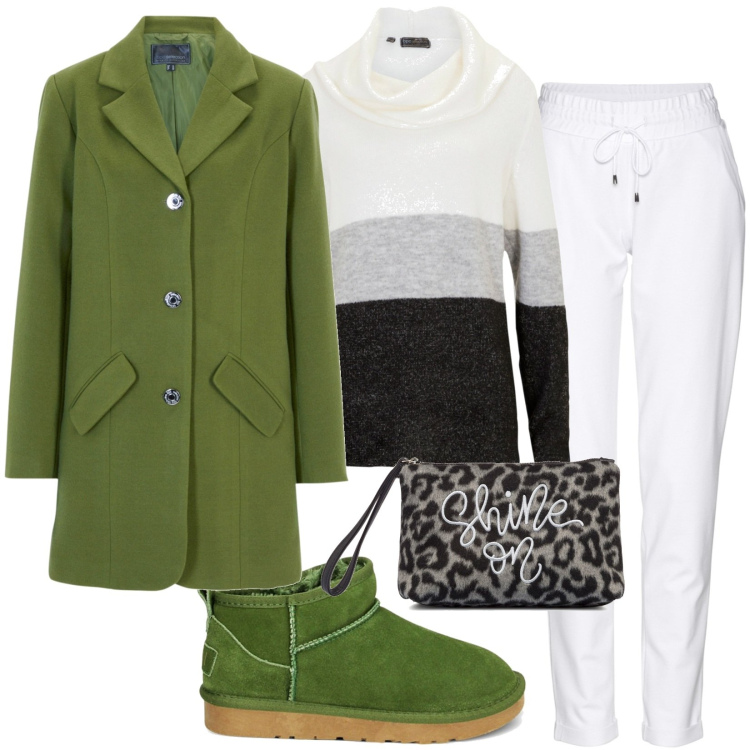 Outfit donna - Total look #1787389. Stile Casual per Tutti i giorni. Abbinamento con pantaloni, cappotti, maglieria, stivaletti, pochette.