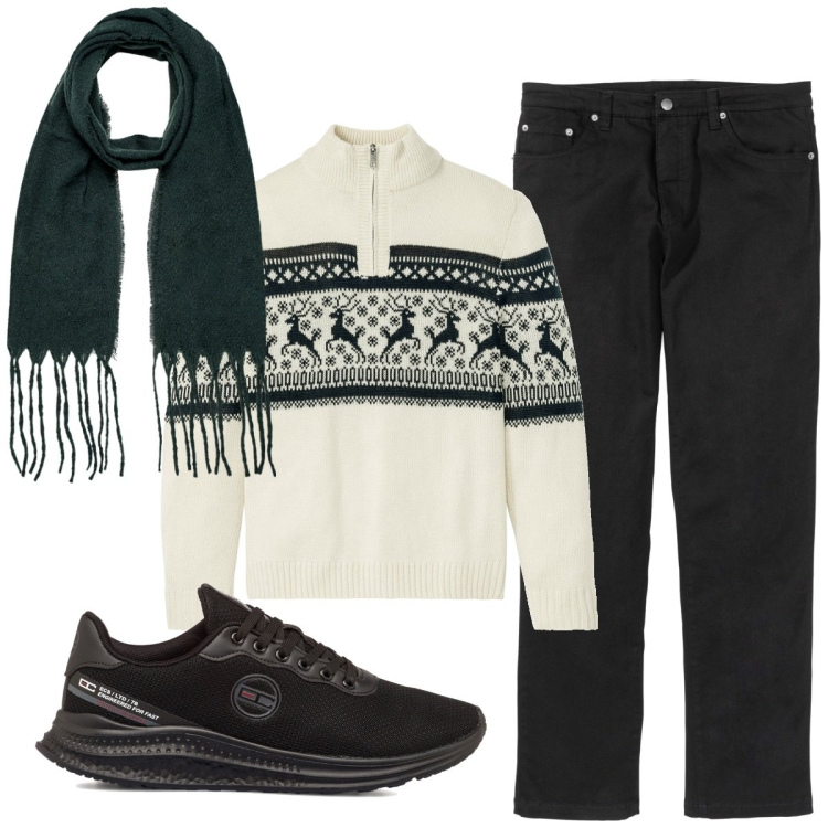 Outfit uomo - Total look #1787394. Stile Casual per Tutti i giorni. Abbinamento con maglieria, pantaloni, sneakers, sciarpe.