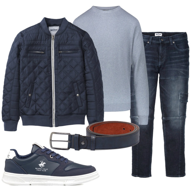 Outfit uomo - Total look #1787399. Stile Casual per Ufficio. Abbinamento con jeans slim fit, giacche, sneakers, cinture, maglieria.
