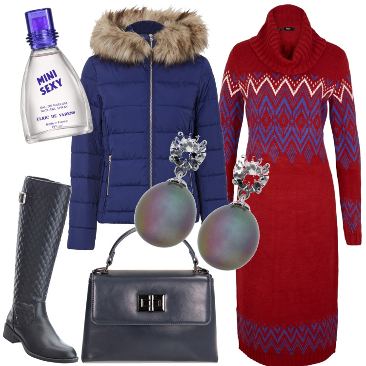 Outfit donna - Total look #1787418. Stile Casual per Tutti i giorni. Abbinamento con cappotti, vestiti midi/longuette, stivali, profumi, borse a mano, orecchini.