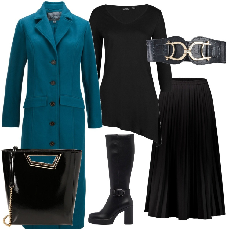 Outfit donna - Una serata fuori. Stile Urban per Serata fuori. Abbinamento con maglieria, cappotti, cinture, borse a mano, stivali, gonne lunghe.