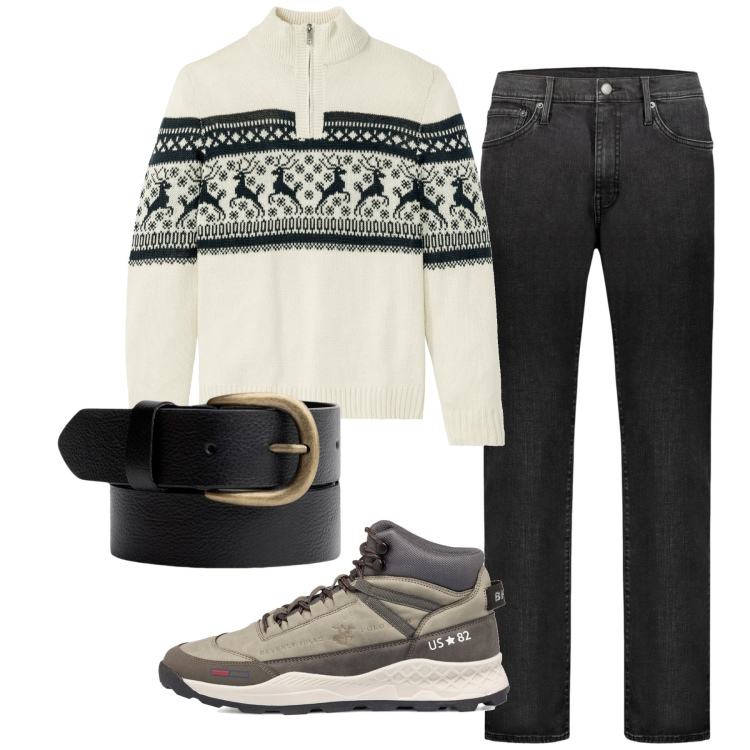 Outfit uomo - Deers. Stile Urban per Tutti i giorni. Abbinamento con maglieria, stivali e stivaletti, jeans, cinture.