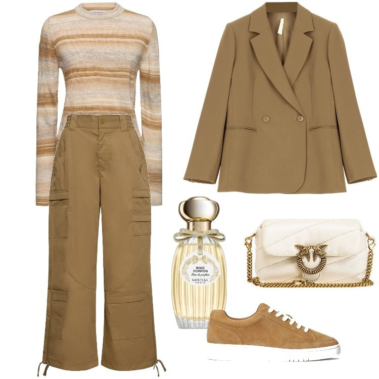 Outfit donna - Total look #1787553. Stile Urban per Ufficio. Abbinamento con profumi, borse a tracolla, cappotti, sneakers, pantaloni, maglieria.