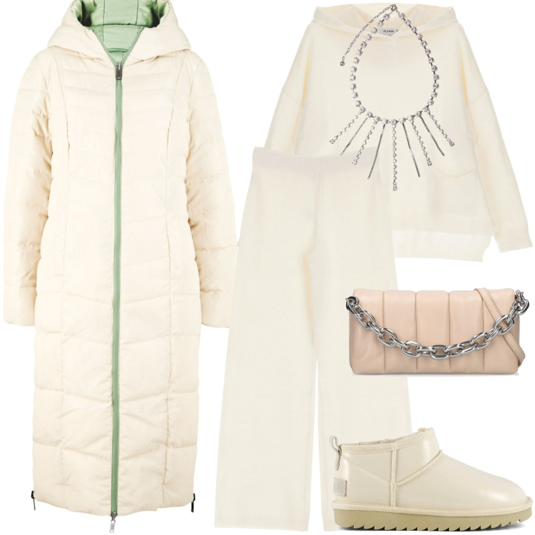 Outfit donna - Total look #1787634. Stile Casual per Tutti i giorni. Abbinamento con blazer, pantaloni a palazzo, maglieria, stivali, collane, borse a spalla.