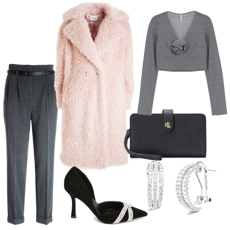 Outfit donna - Invitata per le feste. Stile Bon Ton per Tutti i giorni. Abbinamento con maglieria, orecchini, pantaloni, cappotti, décolleté, pochette.