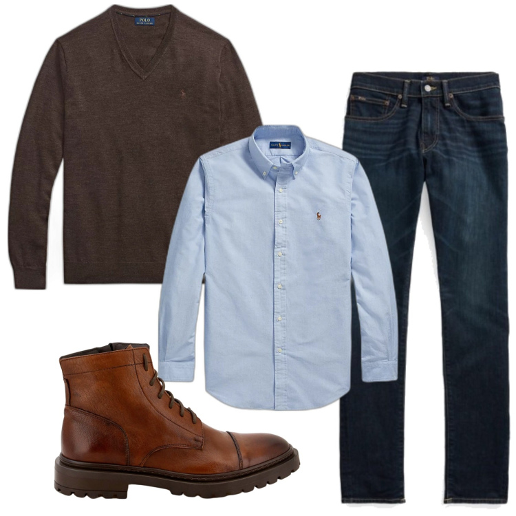 Outfit uomo - Lo scollo a V. Stile Casual per Tutti i giorni. Abbinamento con scarpe stringate, camicie, jeans skinny, maglieria.