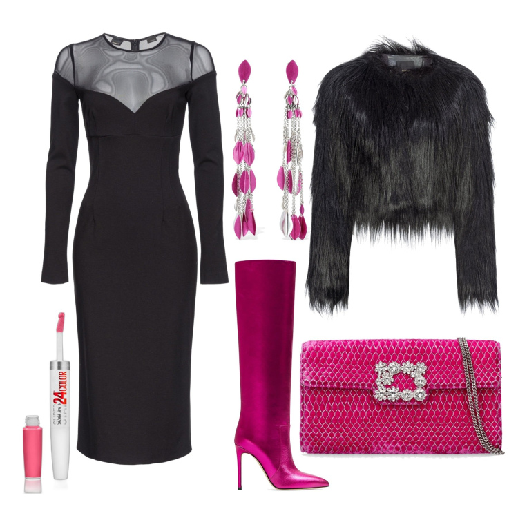 Outfit donna - Dark pink luminoso. Stile Glamour per Serata fuori. Abbinamento con rossetti, vestiti midi/longuette, blazer, stivali sopra il ginocchio, orecchini, pochette.
