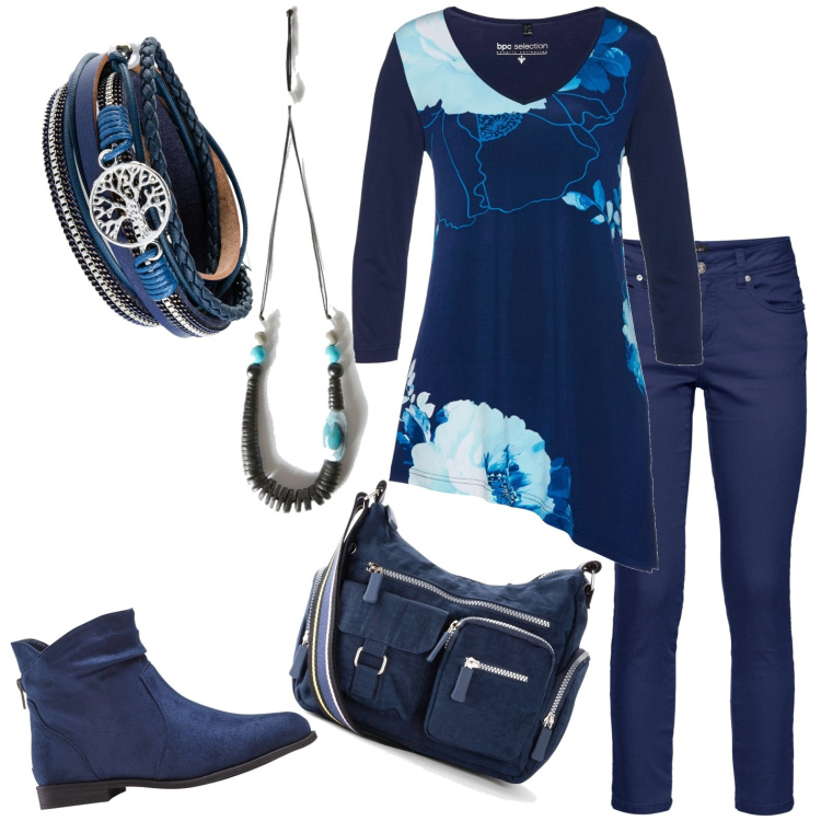 Outfit donna - Total look #1787685. Stile Casual per Tutti i giorni. Abbinamento con stivaletti, borse a tracolla, maglieria, pantaloni, braccialetti, collane.