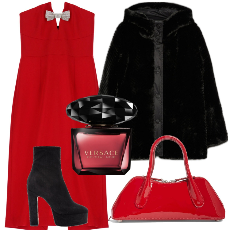 Outfit donna - Capodanno retro". Stile Vintage retrò per Serata fuori. Abbinamento con profumi, stivaletti, vestiti midi/longuette, cappotti, borse a mano.