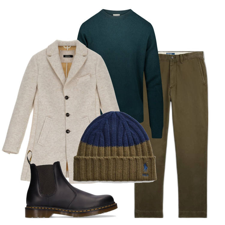 Outfit uomo - Il giaccone lungo. Stile Urban per Tutti i giorni. Abbinamento con cappotti, berretti, pantaloni chino, maglieria, stivali e stivaletti.