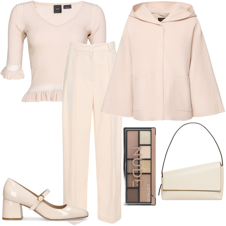 Outfit donna - La freschezza del colore crema. Stile Minimal per Ufficio. Abbinamento con ombretti, maglieria, cappotti, pantaloni, décolleté, borse a spalla.