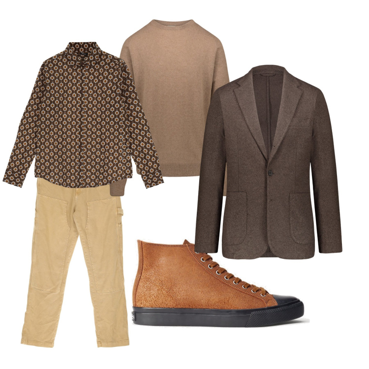 Outfit uomo - Sabbia. Stile Casual per Tutti i giorni. Abbinamento con camicie, pantaloni, sneakers, maglieria, giacche.