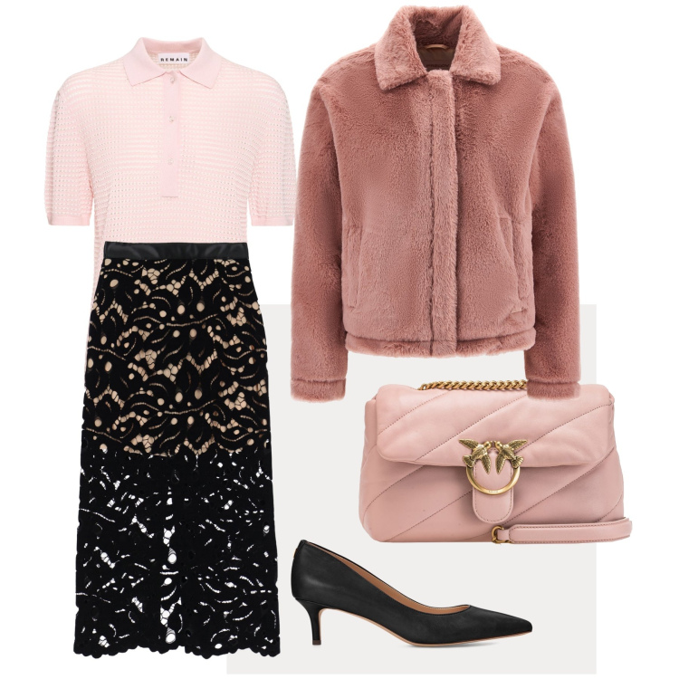 Outfit donna - Col pizzo. Stile Casual chic per Serata fuori. Abbinamento con borse a tracolla, gonne longuette, cappotti, décolleté, camicie.