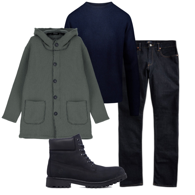 Outfit uomo - Il soprabito salvia. Stile Trendy per Tutti i giorni. Abbinamento con cappotti, jeans, stivali e stivaletti, maglieria.