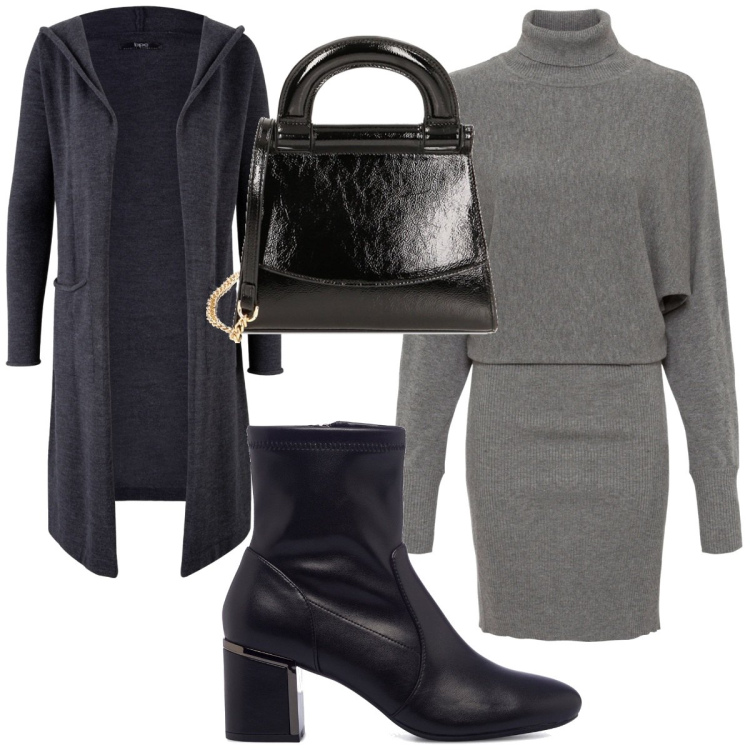 Outfit donna - Total look #1787754. Stile Trendy per Tutti i giorni. Abbinamento con vestiti, cardigans, borse a mano, stivaletti.