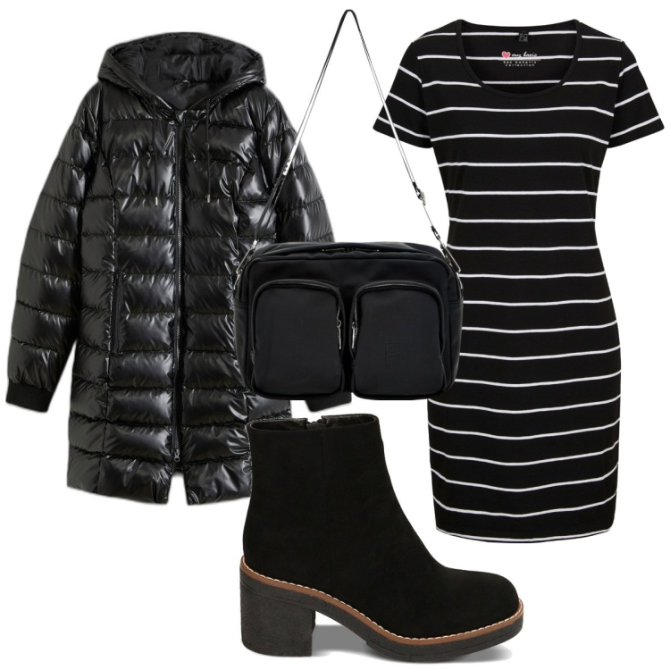 Outfit donna - Total look #1787756. Stile Trendy per Tutti i giorni. Abbinamento con vestiti, piumini, borse a tracolla, stivaletti.