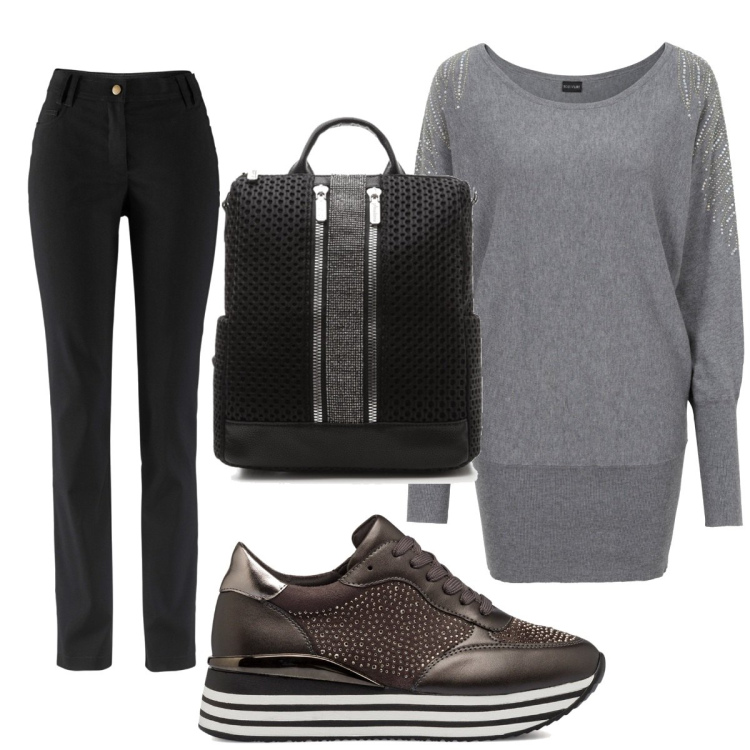 Outfit donna - Total look #1787777. Stile Basic per Tutti i giorni. Abbinamento con pantaloni, maglieria, zaini, sneakers.