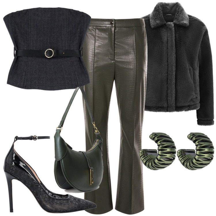 Outfit donna - La mujer urbana. Stile Urban per Tutti i giorni. Abbinamento con décolleté, top, cappotti, borse a spalla, pantaloni, orecchini.